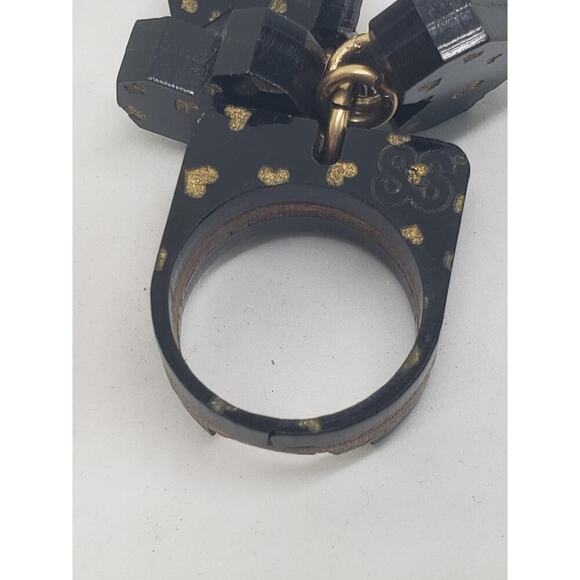 Artist Made Black Dangle Heart Charm Ring Wood Carved sz 7.75 - Picture 13 of 15